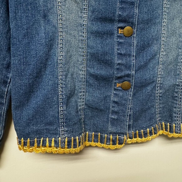 SANDRO SPORTWEAR Crochet Insert Whipstitch Detail Boho Denim Jacket - Picture 6 of 11